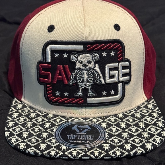 Top Level Mens Snapback Cap - Cream and Red - Picture 1 of 4